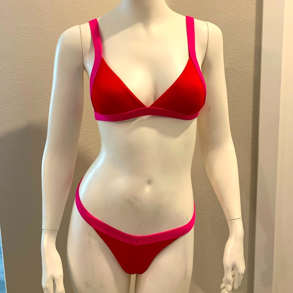 Shein NWOT Red/Pink Ribbed Thong Swimsuit